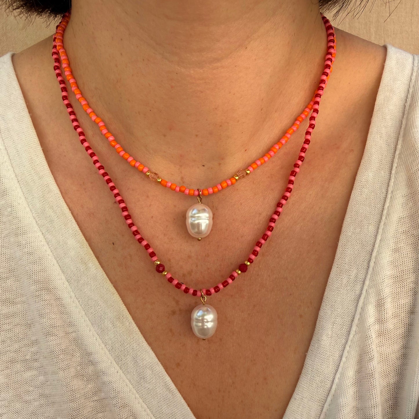 Colliers Capri 2 couleurs rouge et orange